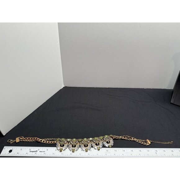 Lane Bryant Gold-Tone Statement Necklace With Green & Clear Gemstones - Picture 6 of 8